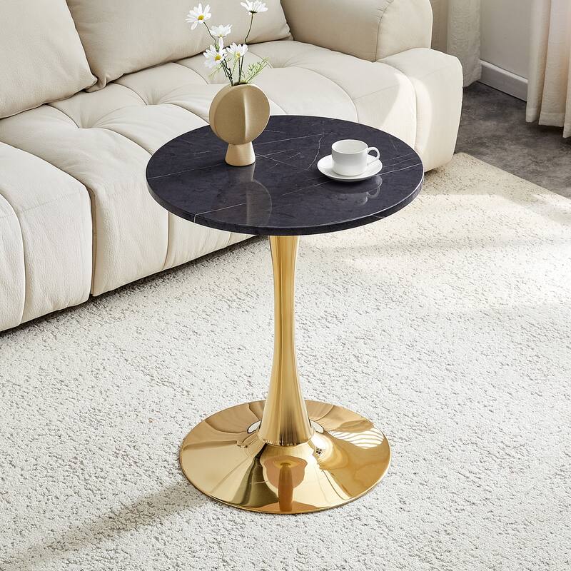 Round Dining Table, 23.6" Circle Tulip Table with Thickened Tabletop & Metal Pedestal - Gold,Grey