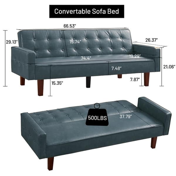dimension image slide 2 of 4, Sofa Bed, Futon Couch Bed, Faux Leather Love Seats Sofa, Loveseat Sleeper Bed For Living Room, Guest