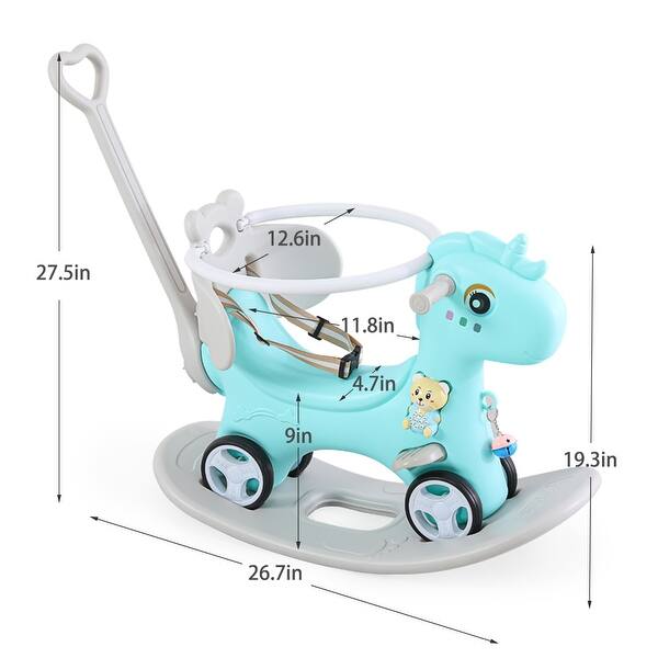 dimension image slide 0 of 2, Christmas Gift: Unicorn-Themed 4-in-1 Rocking Horse and Ride-On Toy for Toddlers