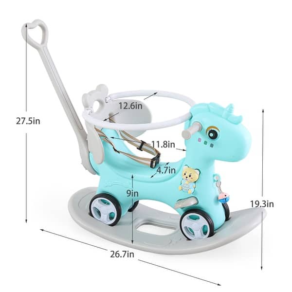 dimension image slide 1 of 2, Whimsical Unicorn Rocking Horse Toddler Balance Bike for Fun And Imagination - 26.7"L x 19.3"W x 27.5"H