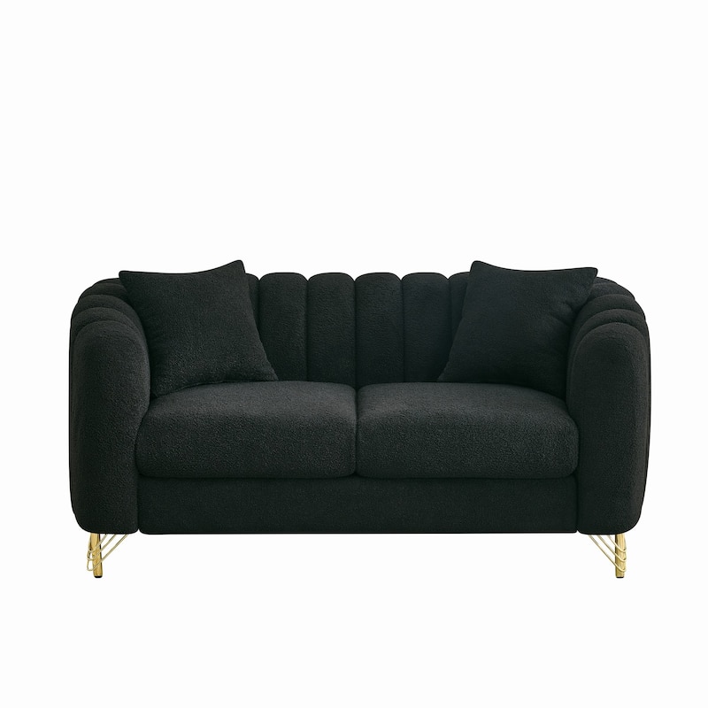 Chenille Upholstered Loveseat, Tufted 2 Seater Deep Seat Couch, Lounge Sofa Chair with Metal Legs for Living Room, Bedroom