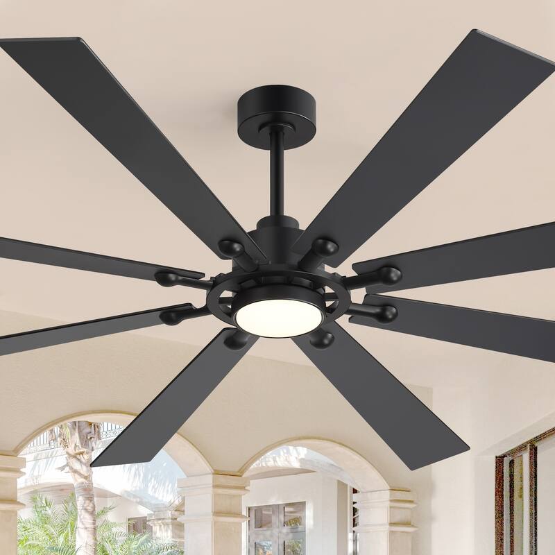 Large 72" Reversible 8-Blade Integrated Ceiling Fan with LED Light and Remote - Remote