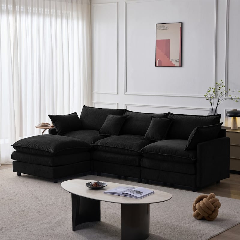 105" Modern L-Shaped Chenille Fabric 3 Seater Sectional Sofa with Ottoman