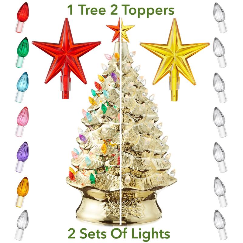 24in Hand Painted Ceramic Christmas Tree PreLit Tree with Star