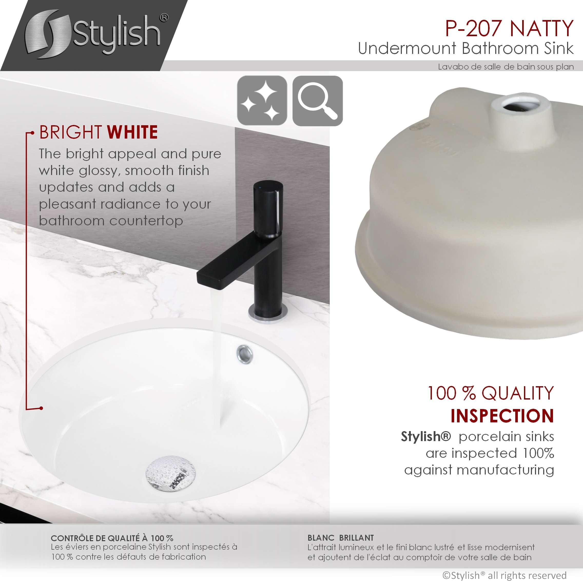 KDKSC 16" Round Undermount Bathroom Sink – White Ceramic With Overflow, Internal Size 14"x14" For Small Vanities