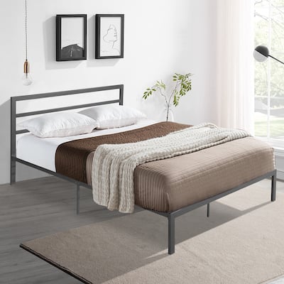 Modern Style Queen Size Strong Steel Metal Platform Bed with Headboard for Bedroom