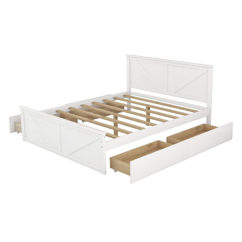 Wooden Platform Bed with Four Storage Drawers and Support Legs