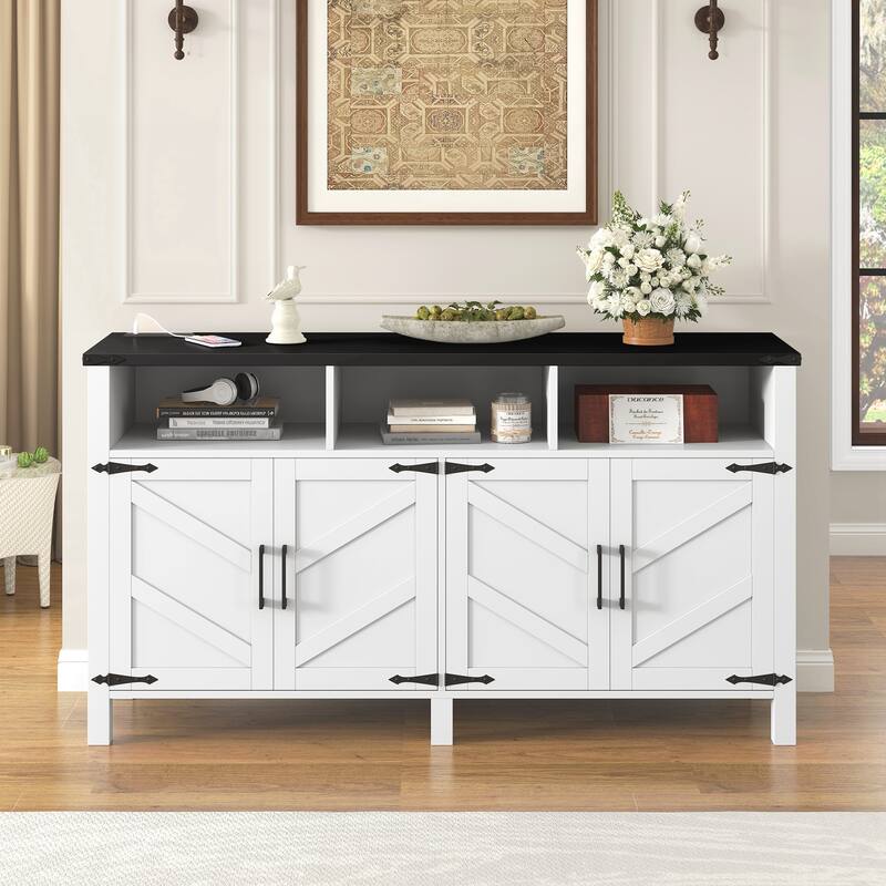 Modern 4-Door Sideboard Buffet with Power Outlets & USB Ports