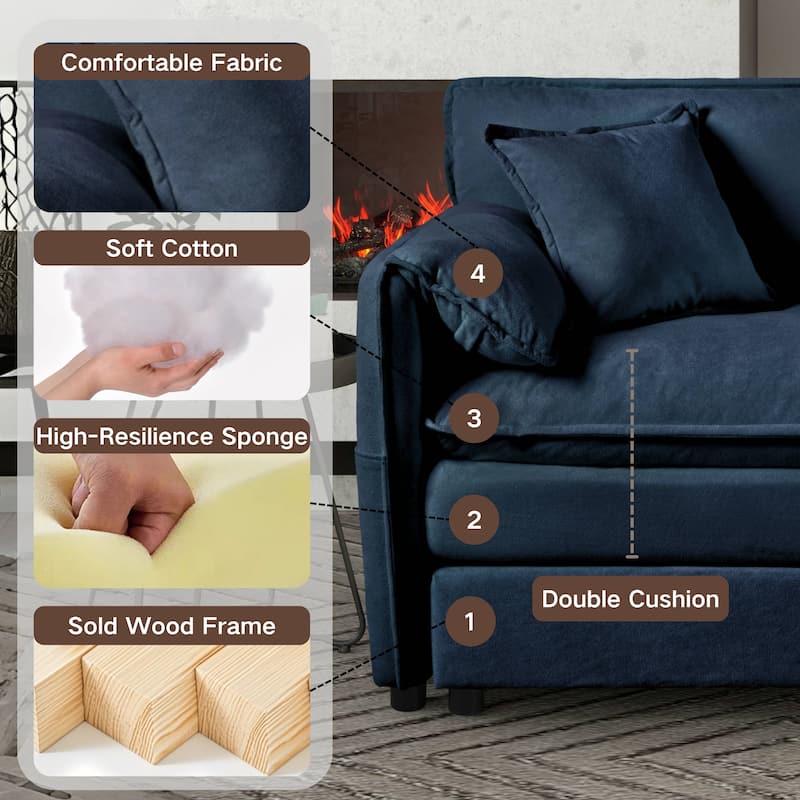 2-Piece 75.59" Chenille Cloud Loveseat Sofa Set with Deep Seat and 4 Pillows