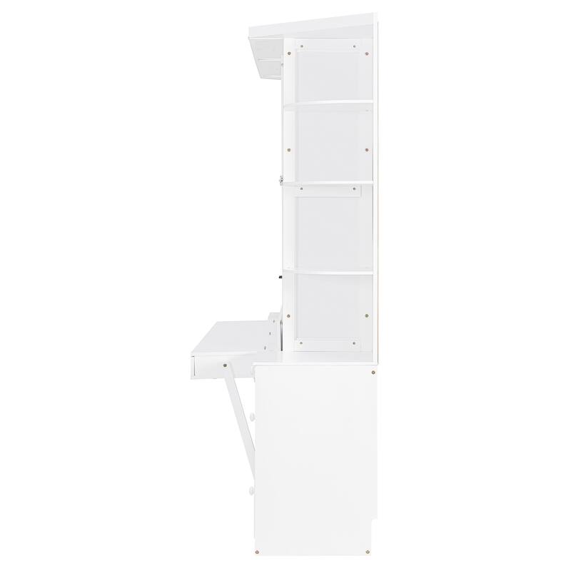 Queen Murphy Bed with Desk & Storage - Hidden Wall Bed with Cabinets and Shelves for Home Office, Includes Lighting