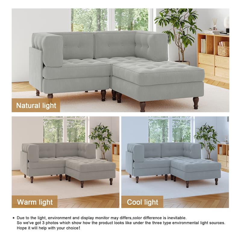 Corduroy Upholstered Modular Corner Sectional Sofa with Reversible Ottoman