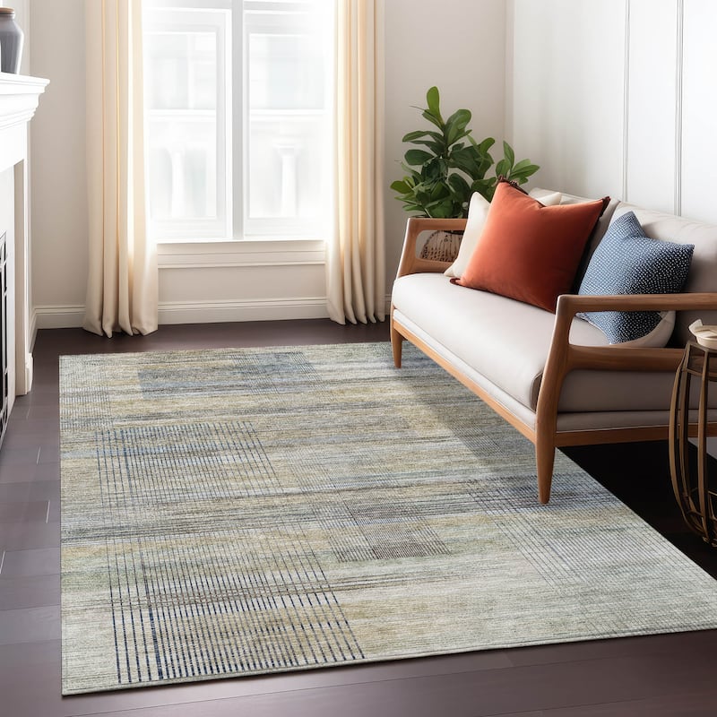 Machine Washable Indoor/ Outdoor Chantille Contemporary Imprints Rug