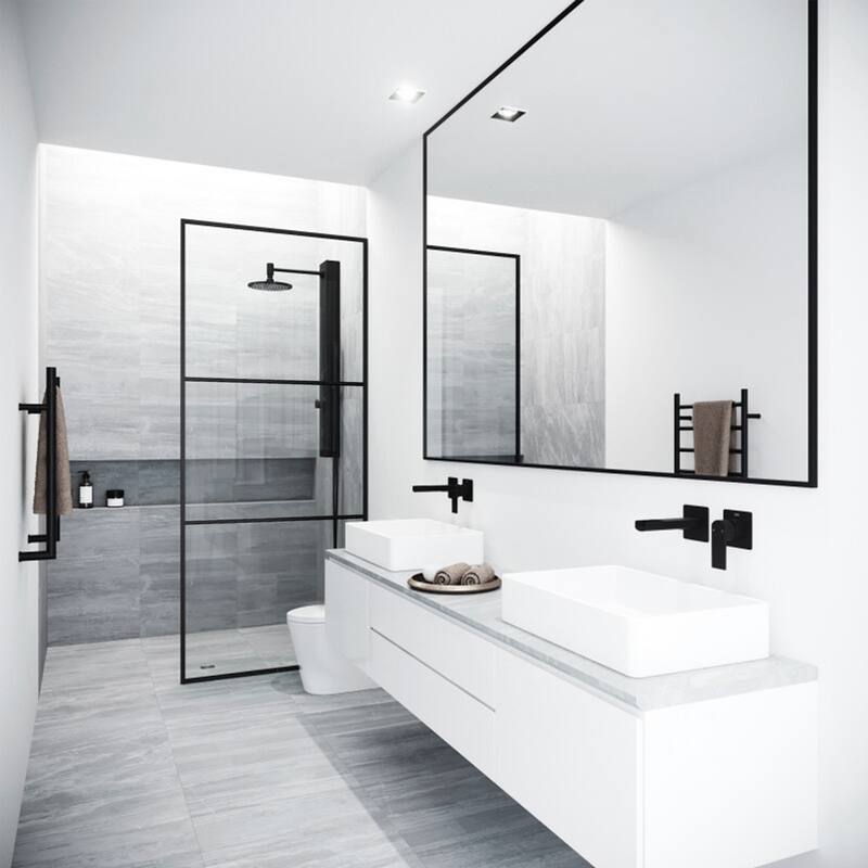 VIGO Divide 34" W x 74" H Framed Fixed Shower Screen in Matte Black