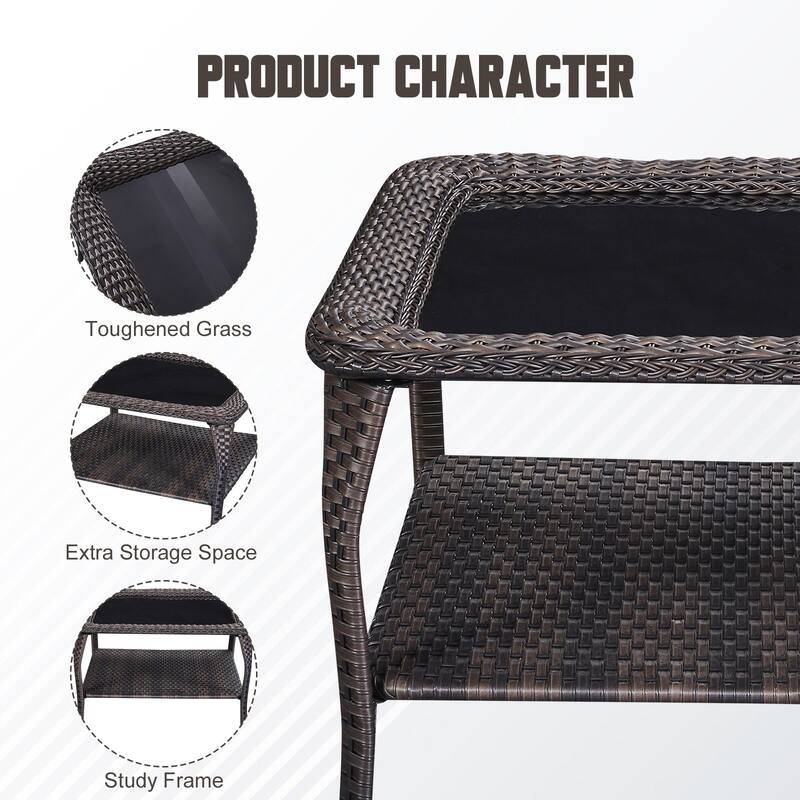 Stylish Outdoor Wicker Coffee Table with Glass Top
