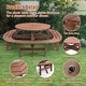 preview thumbnail 4 of 7, 10-12 Person Outdoor Patio Fir Wood Round Picnic Dining Set with Built-in Benches and Umbrella Hole