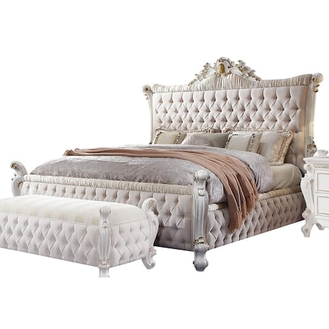 ACME Picardy California King Bed in Fabric & Antique Pearl