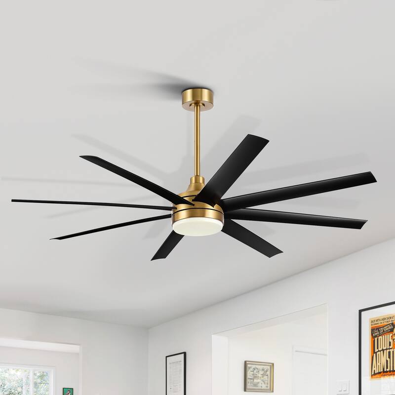 65" Gold LED Ceiling Fan with Light Remote-8 Blade - 65 Inch