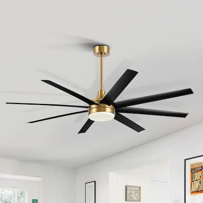 65" 8 Blade Black and Gold Ceiling Fan with LED Lights Remote Control - 65 inch