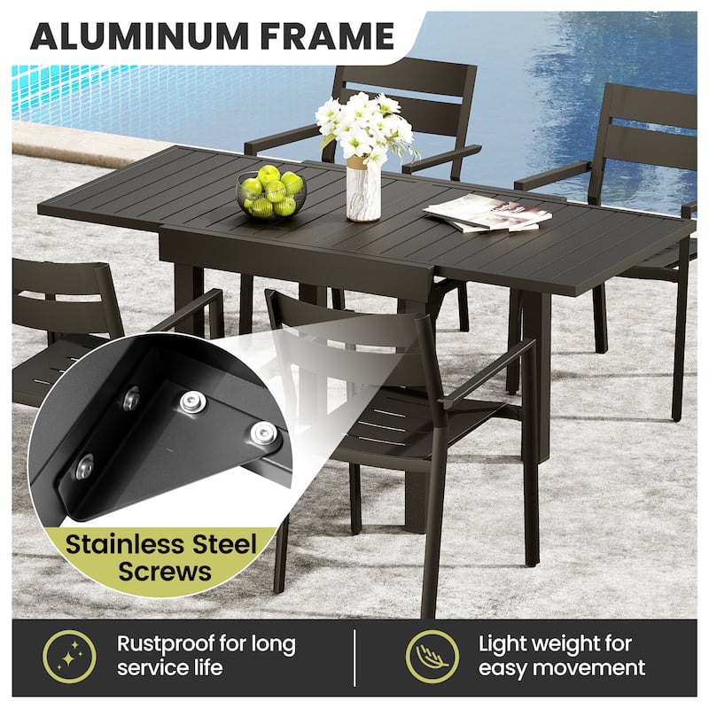 5/7/11 Piece Set Outdoor Dining Set Aluminum Patio Expandable Table with Stackable Chairs