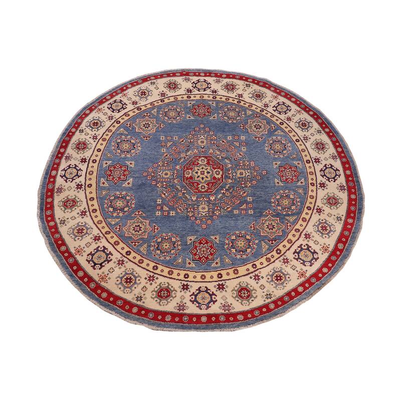 Tribal Kazak Jazmine Light Blue/Beige Wool Round - 8'0'' x 8'0''