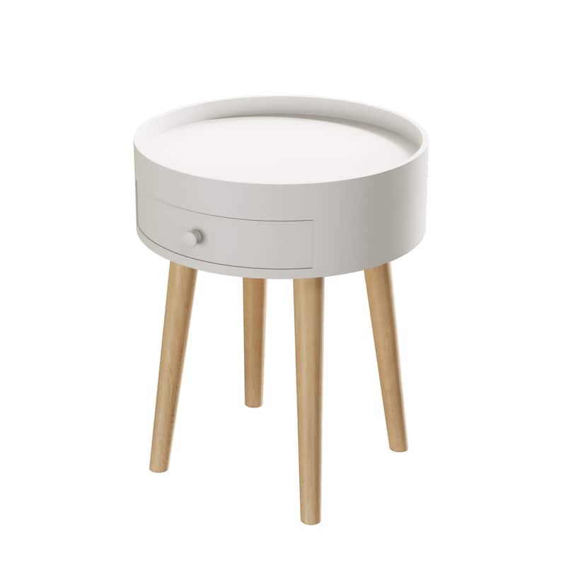 Round Storage Drawer Bedside Table Side Table Sofa End Coffee Table Furniture Living Room, Bedroom, Small Space - White