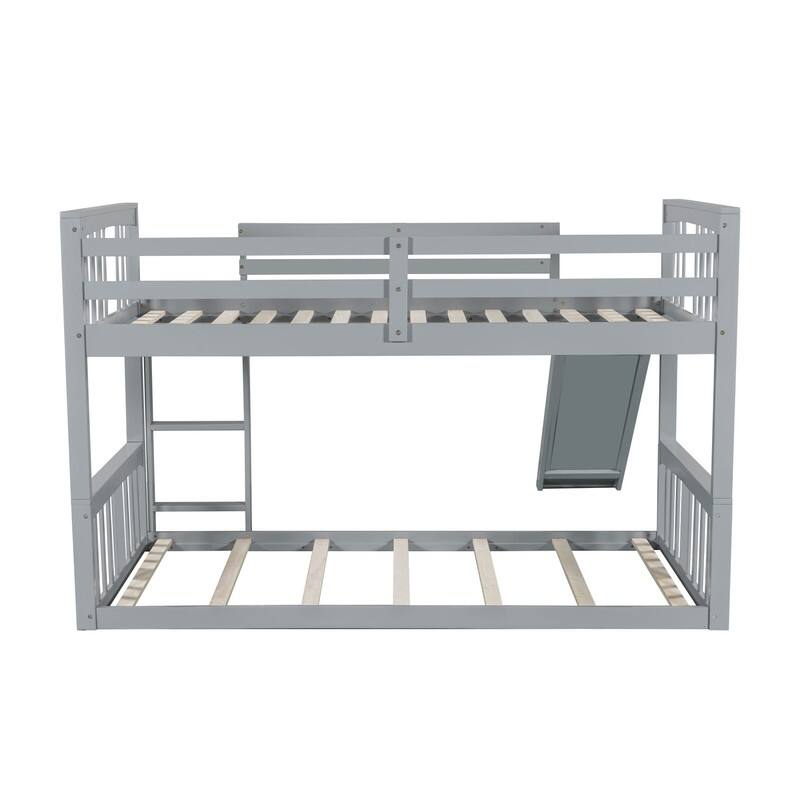 Twin Over Twin Size Bunk Bed with Slide and Ladder