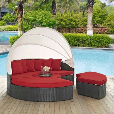 Outdoor Patio Sunbrella Sectional Daybed With Canopy in Canvas Red