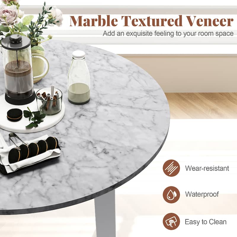 Gymax 35'' Kitchen Table Round Dining Table w/ Marble-textured Veneer