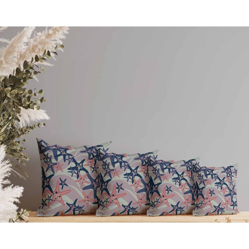 Starfish Sway Faux Suede Reversible Throw Pillow Blue and Green