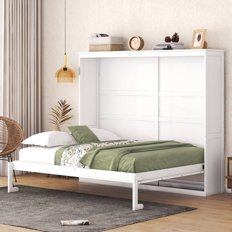 Modern Queen Size Murphy Bed Foldable Platform Bed Can be Folded into Cabinet, Hidden Wall Bed Cube Cabinet Frame - White - Queen