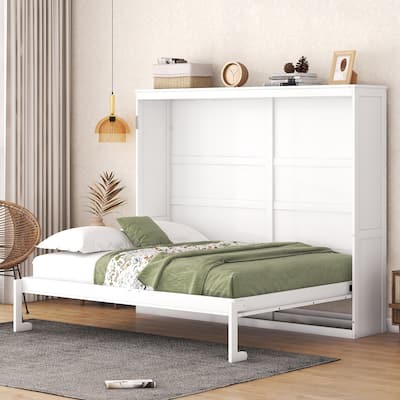Modern Queen Size Murphy Bed Foldable Platform Bed Can be Folded into Cabinet, Hidden Wall Bed Cube Cabinet Frame