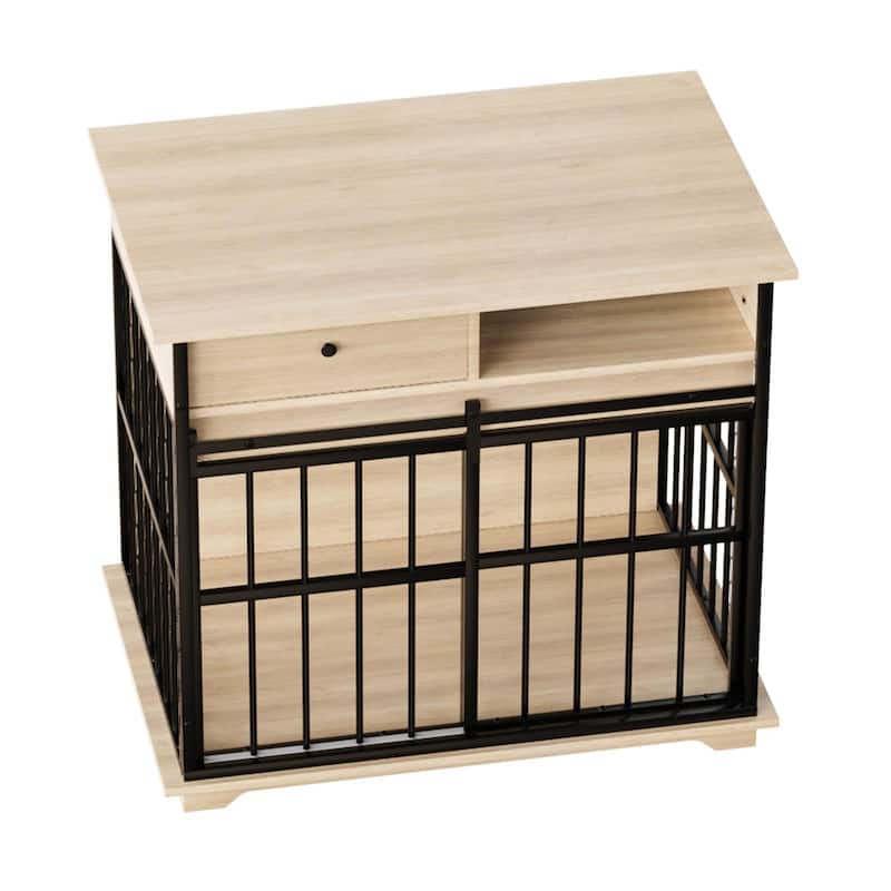 Dog Crate Furniture , Large Dog Cage Furniture with Tray for Medium Large Dogs, Wooden Dog Kennel Furniture