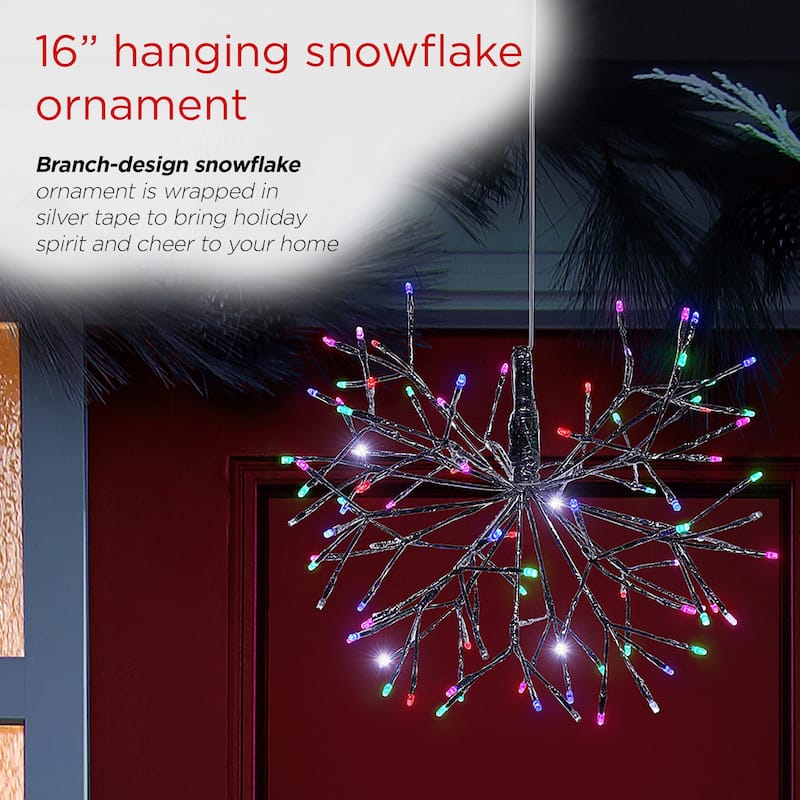 Alpine Corporation 16"H Indoor Holiday 3D Snowflake Hanging Ornament with LED Lights
