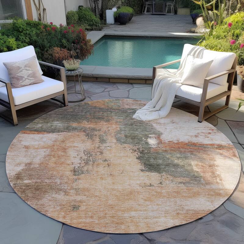 Machine Washable Indoor/ Outdoor Contemporary Abstract Chantille Rug