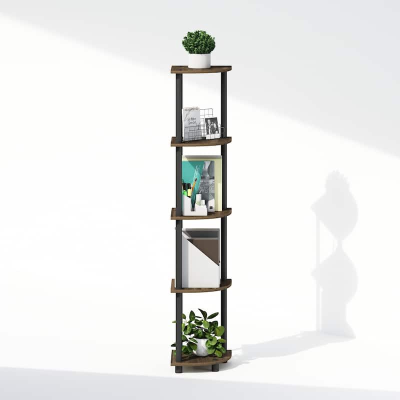 5 Tiers Wood Household Shelving Unit in Walnut/Black (11.6 in. W x 57.7 in. H x 11.6 in. D)
