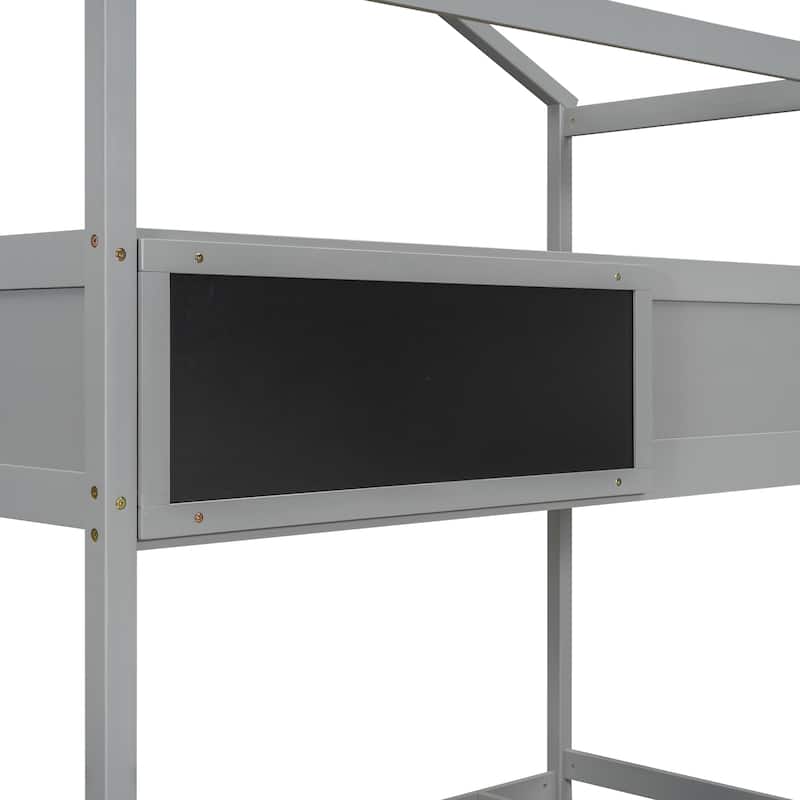 Twin over Full Pine House Bunk Bed with Storage