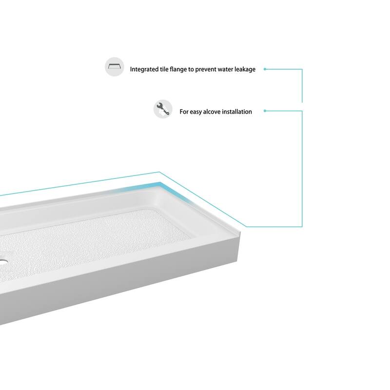Indigo Home 60x36 inch Single Threshold Shower Tray Left Drain in White