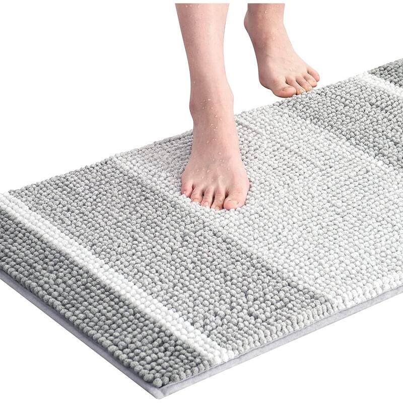 Subrtex Rugs Chenille Gradient Stripe Pattern Soft Plush Bath Rug Shower Water Absorbent Mat - 16"*24" - Light Gray