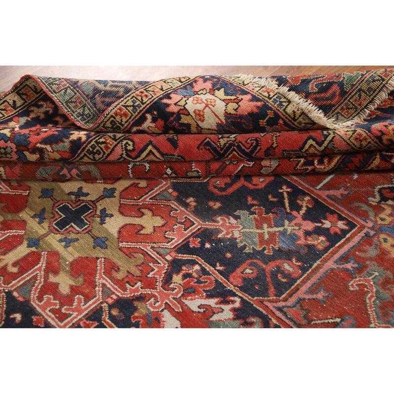 Vegetable Dye Heriz Serapi Persian Antique Rug Handmade Wool Carpet - 7'8" x 10'7"