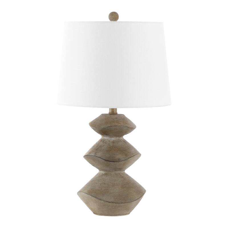 Leif 24.5" Minimalist Coastal Resin/Iron Cairn LED Table Lamp, Brown Wood Finish by JONATHAN Y