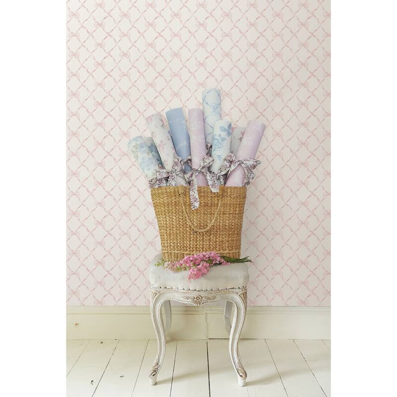 LoveShackFancy Baby Bow Faded Primrose Ribbon Trellis Wallpaper