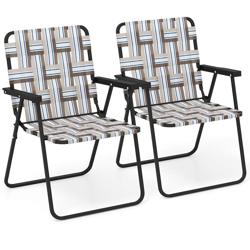 Gymax Folding Lawn Beach Chair Portable Sand Chair Set of 2 w/ Elegant - Brown