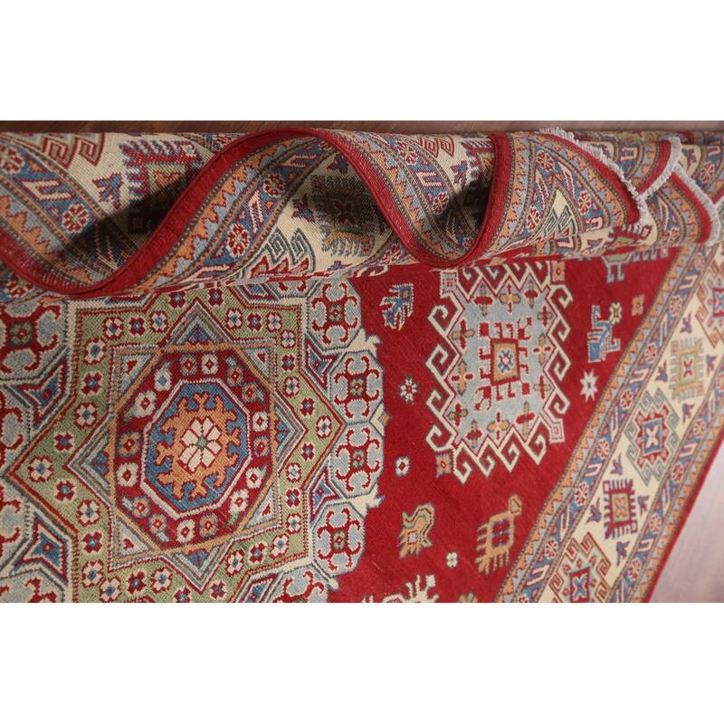 Hand Knotted Oriental 100% Wool Carpet Traditional Geometric Red Kazak Area Rug - 10' 5'' X 6' 3''