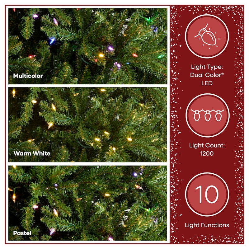 National Tree Company 12 ft Pre-Lit Dunhill Fir Artificial Christmas Tree, 1,200 LED Lights, PowerConnect, Includes Stand, Green