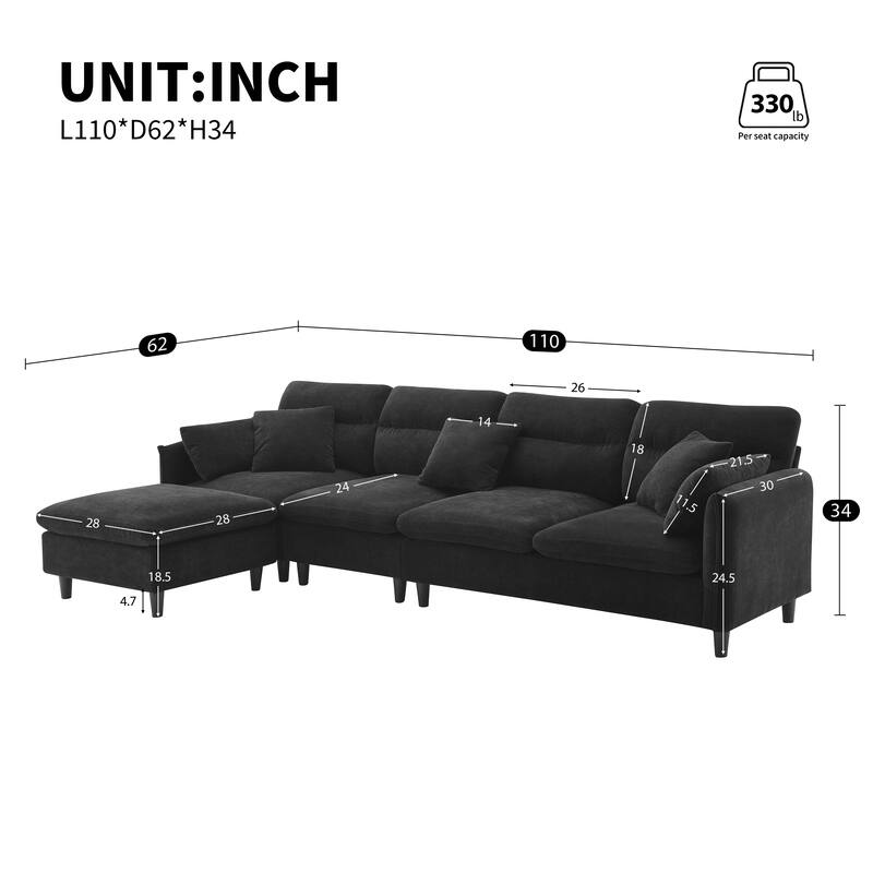 Convertible Sectional Sofa,L-Shaped Reversible Couch Set With Free Pillows,5 Seat Cloud Chenille Indoor Furniture With Ottoman