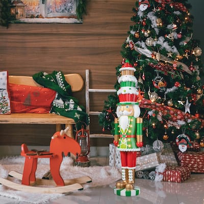 Glitzhome 28"H Lighted Resin Christmas Nutcracker Porch Decor with Timer - 28"