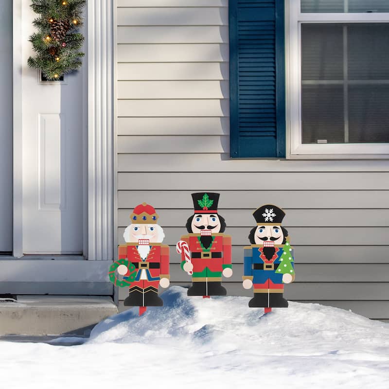 Glitzhome Christmas Nutcracker Yard Stakes Standing Hanging Decor(2-3 Functions)