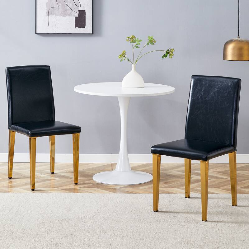 Simple 2 Piece PU Dining Chair with Cushions, Metal Legs, Non Slip Pads for Dining Room Kitchen Bedroom Living Room