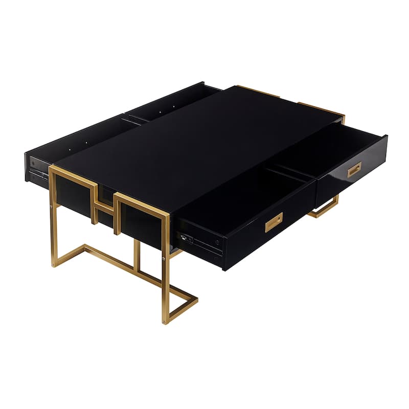 Modern Rectangular Coffee Table with 4 Drawers and Gold Base in 47.3"