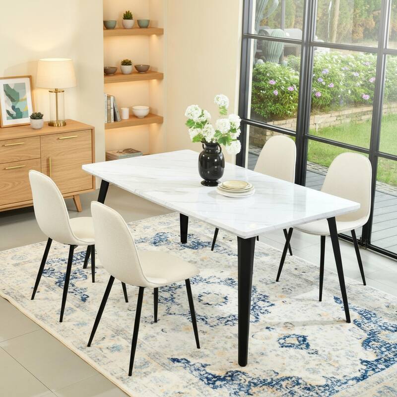 Homy Casa 5-Piece Dining Room Set with Modern White Table and 4 Upholstered Side Chairs